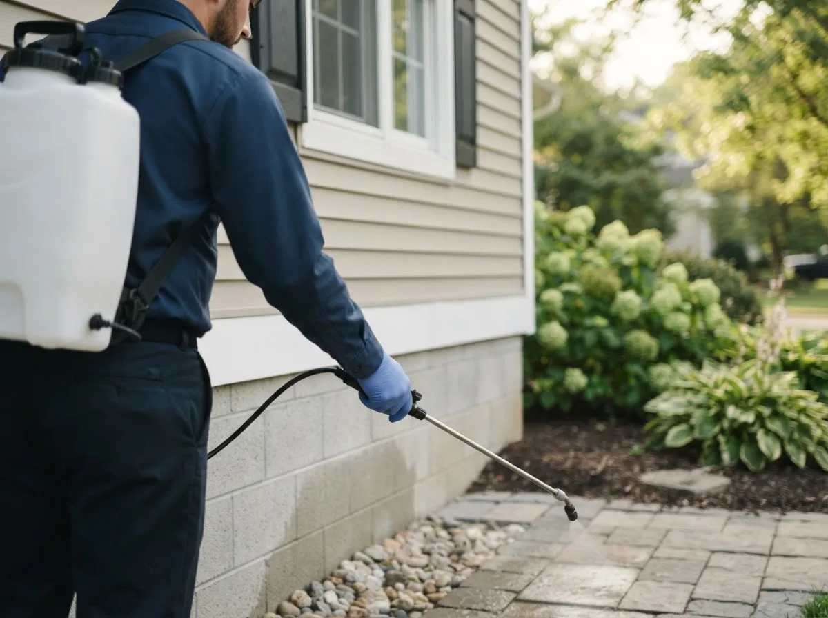 Pest control technician inspecting a home in Random Lake, WI